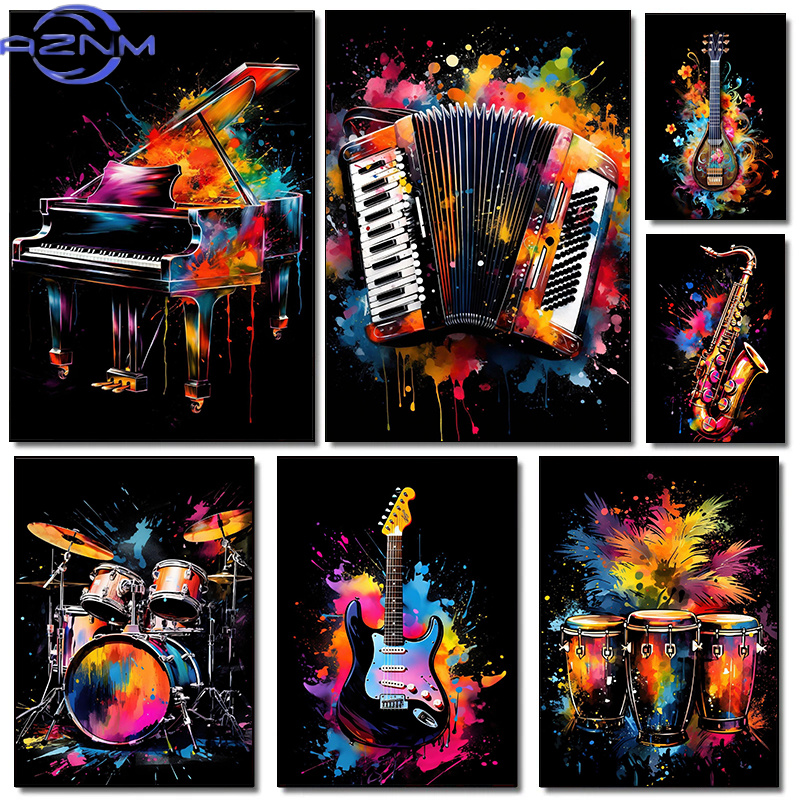 Musical Instrument Art - クラシックファッション楽器ピアノギター音楽祭ポスターキャンバス絵画壁アート写真音楽スタジオ家の装飾