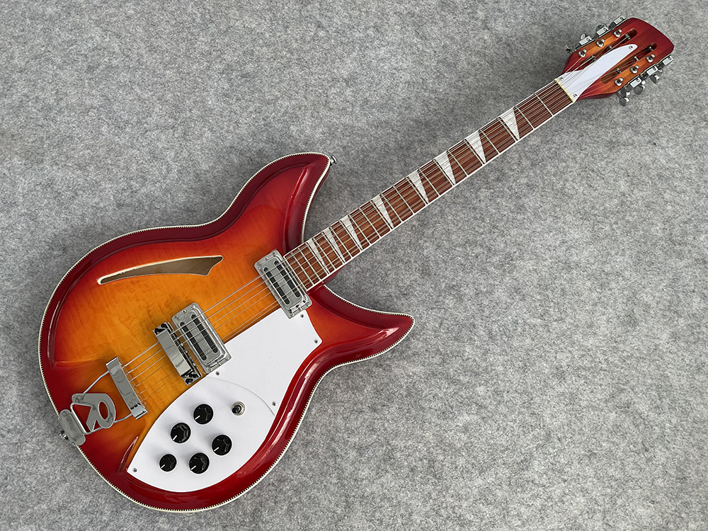 Dobro Resonator Guitar - R字型テールピース付きエレキギター,12弦,チェリー,ゴールドカラー,フレーム付きバック,ベージュ,381,送料無料