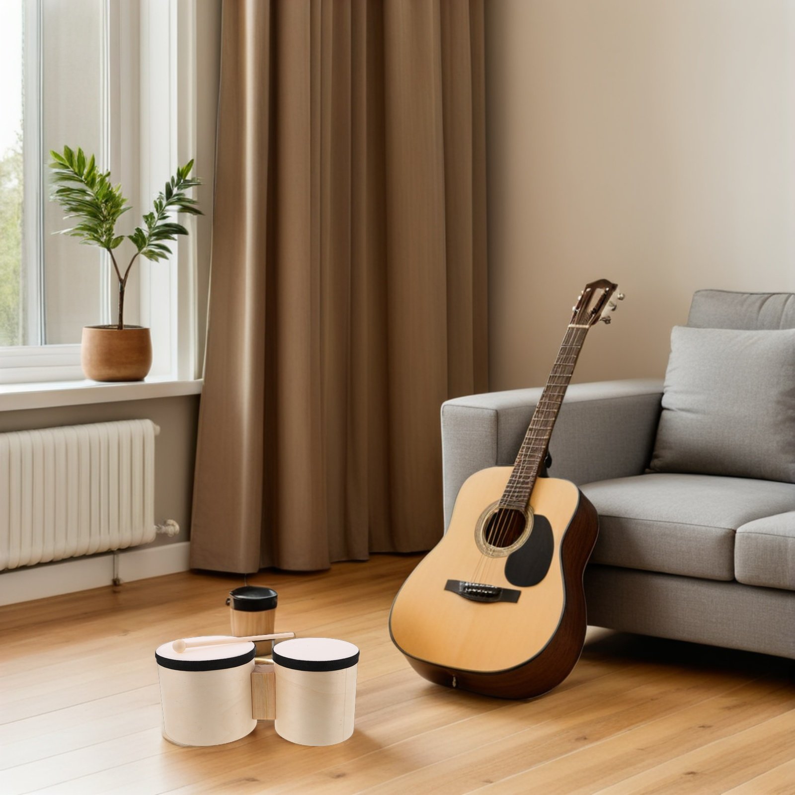 1セット木製ボンゴハンドドラム初心者向け5インチ6インチ音楽 - Musical Instrument With Hand のレビューと価格