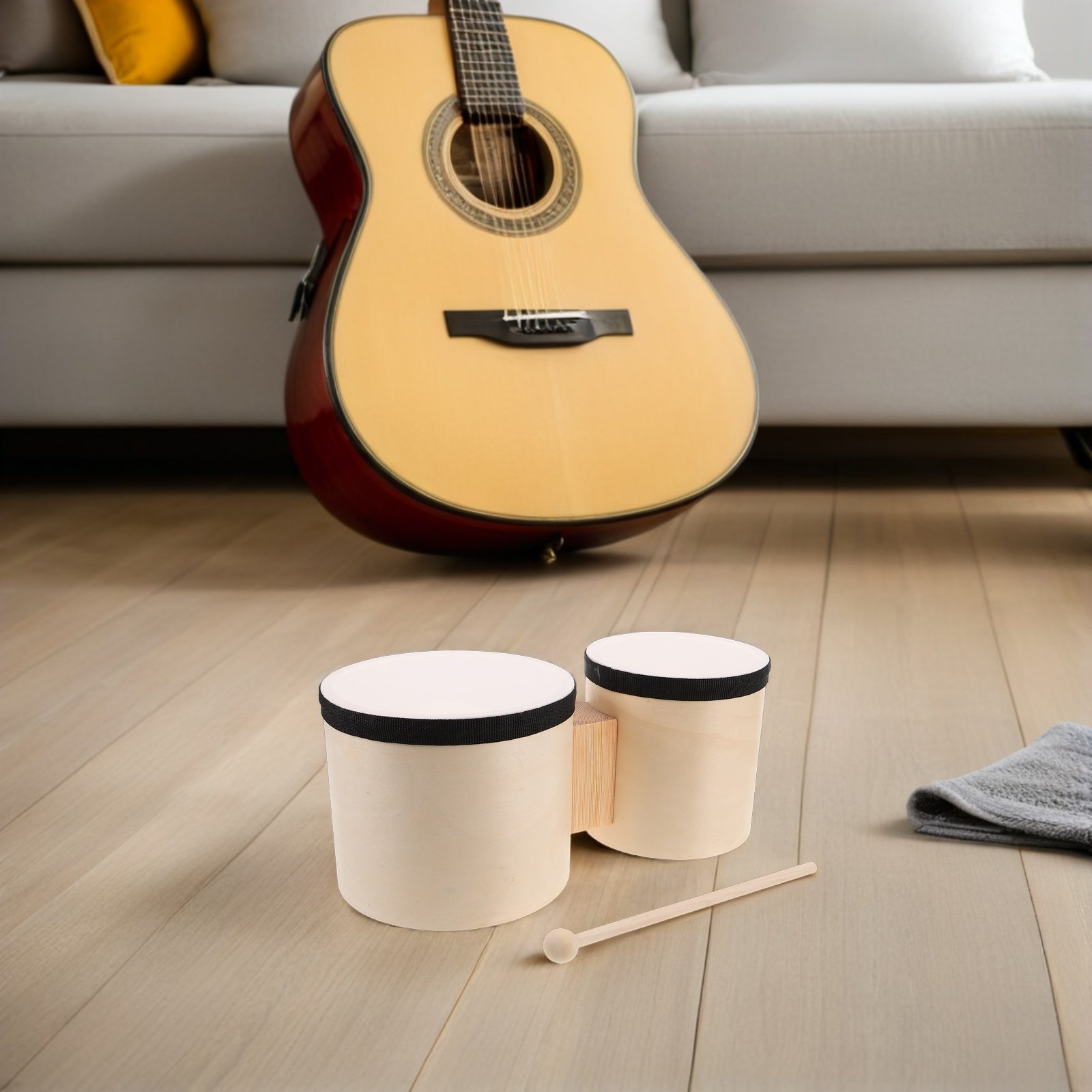 1セット木製ボンゴハンドドラム初心者向け5インチ6インチ音楽 - Musical Instrument With Hand のレビューと価格