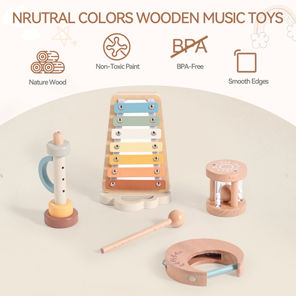 木製ベビーモンテッソーリおもちゃミュージカルガラガラ楽器木琴 - Musical Instrument Chimes のレビューと価格