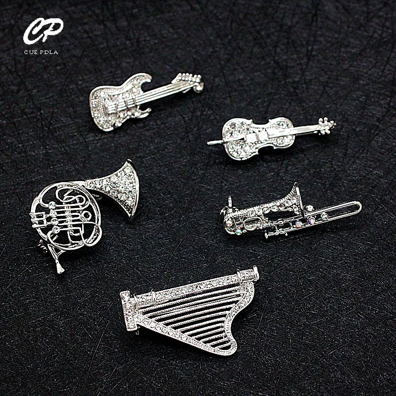 イメージラインストーン楽器ブローチブローチ男性と女性のスーツ - Musical Instrument Image のレビューと価格